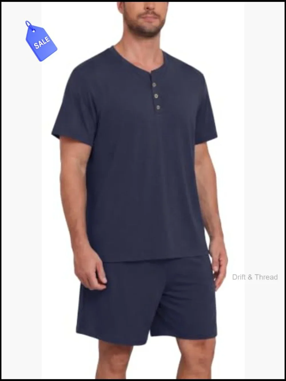 Men's Short Sleeve Henley Pajama Set 2 Piece Button Sleepwear Soft Lounge